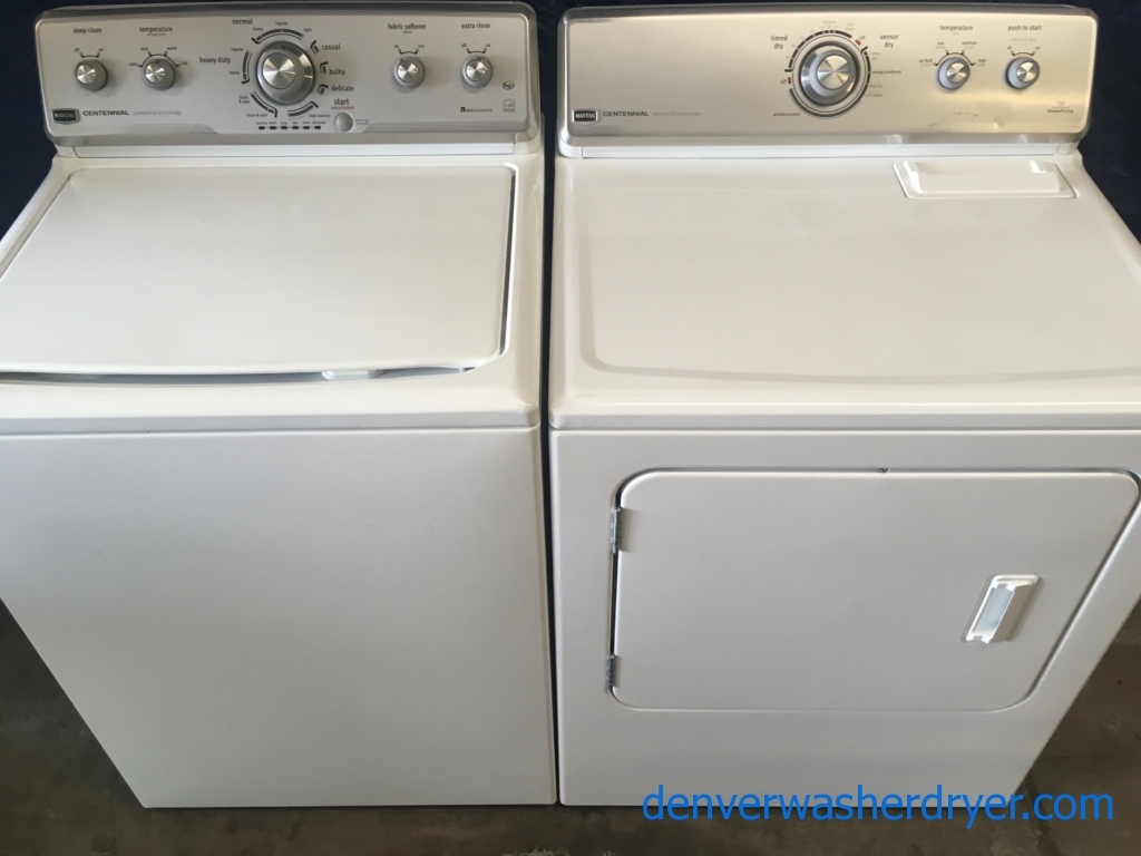 27″ Maytag Centennial Series HE Top-Load Washer & HE Electric Dryer Set, 1-Year Warranty