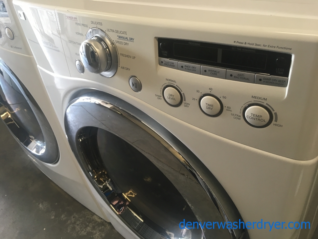 Quality Refurbished 27″ LG Front-Load Stackable Direct-Drive Washer w/Sanitary & Electric Dryer Set, 1-Year Warranty