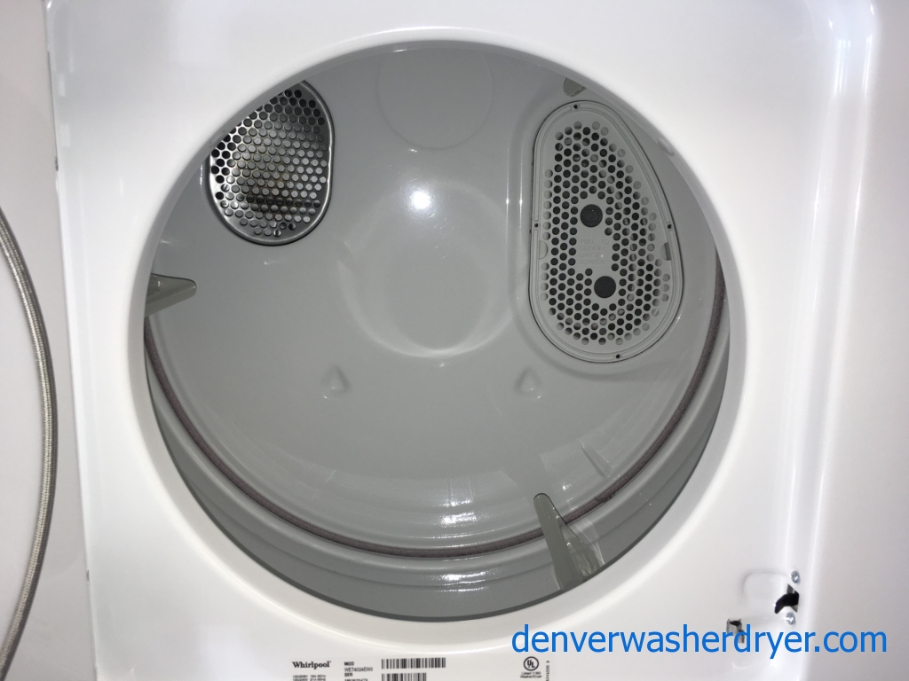 BRAND-NEW Whirlpool 24″ Heavy-Duty Stacked Laundry Center w/Direct-Drive Washer & Electric (220v) Dryer, 1-Year Warranty