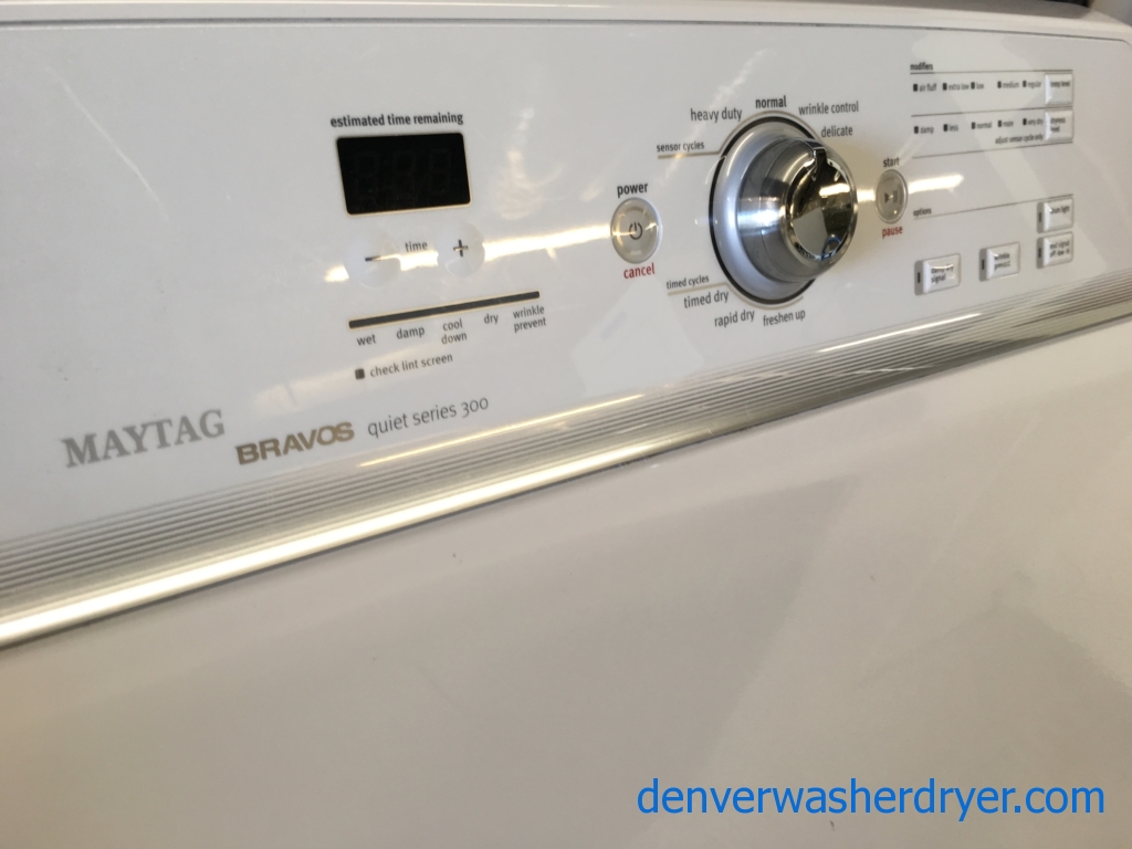 28″ HE Maytag Bravo Top-Load Direct-Drive Washer & Electric Dryer, 1-Year Warranty