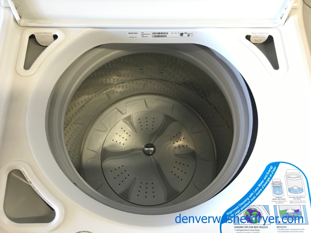 28″ HE Maytag Bravo Top-Load Direct-Drive Washer & Electric Dryer, 1-Year Warranty