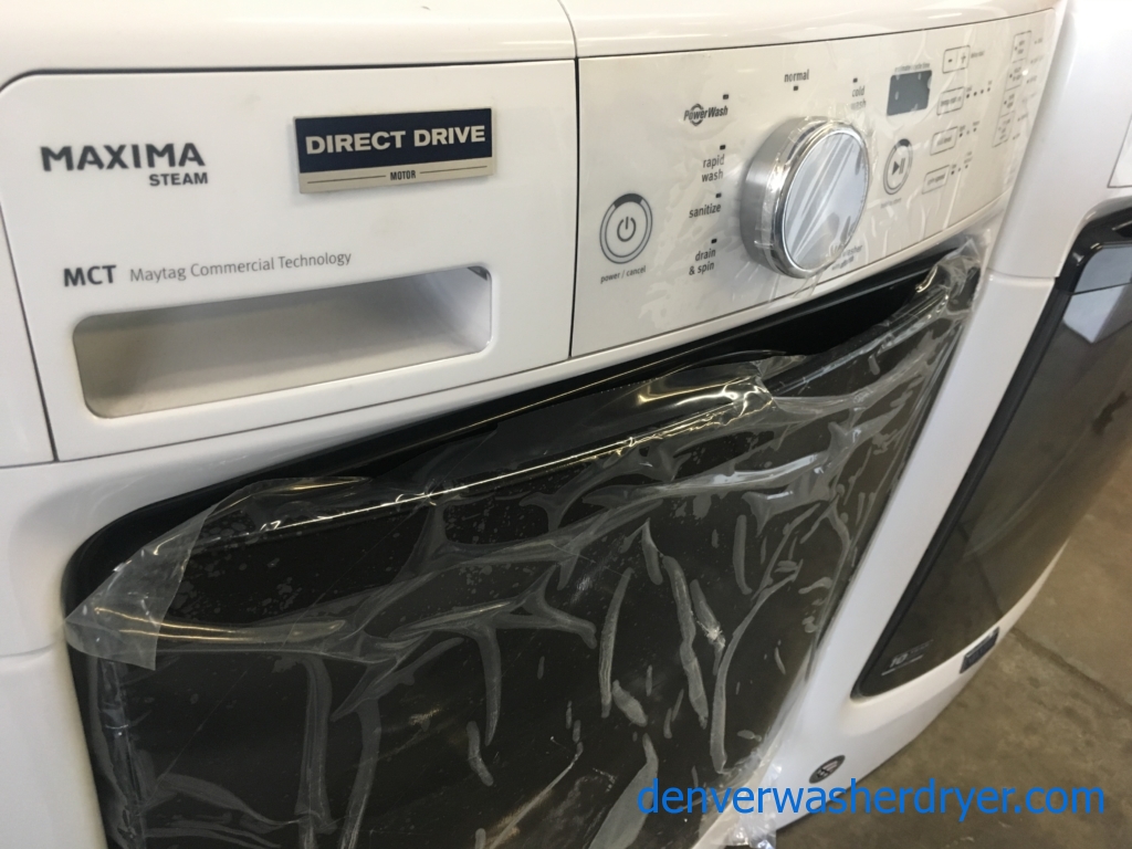 BRAND-NEW HE Maytag 27″ Stackable Front-Load Washer & Electric Dryer, 1-Year Warranty