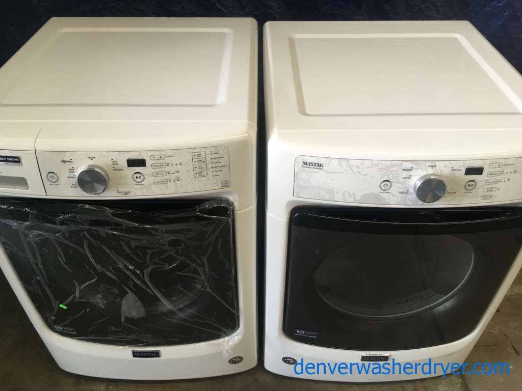 BRAND-NEW HE Maytag 27″ Stackable Front-Load Washer & Electric Dryer, 1-Year Warranty
