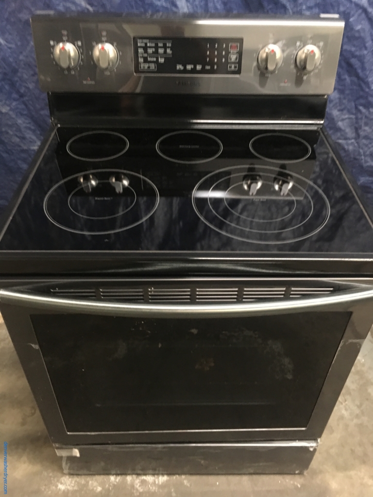 BRAND-NEW Samsung Black Stainless Glass-Top Self-Cleaning Electric Convection (5.9 Cu. Ft.) Range, 1-Year Warranty