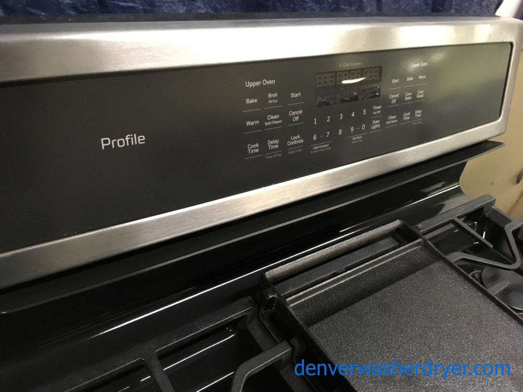 BRAND-NEW 30″ GE Profile Stainless (6.8 Cu. Ft.) Double-Oven *GAS* Range w/Self Cleaning Convection Oven, 1-Year Warranty