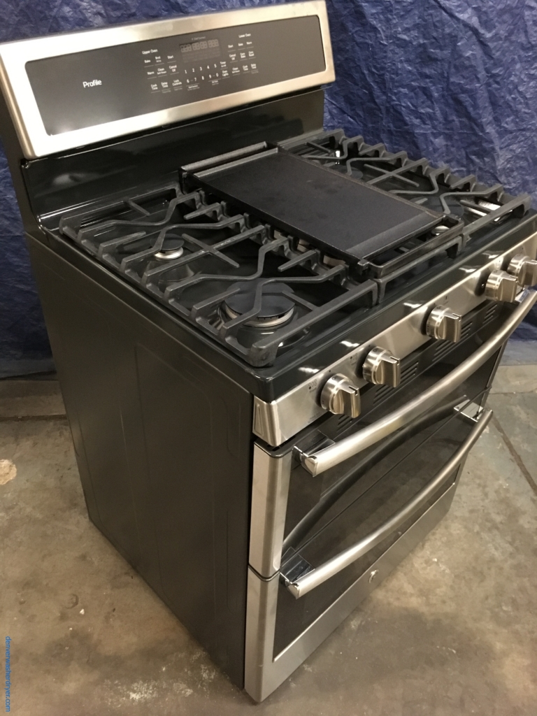 BRAND-NEW 30″ GE Profile Stainless (6.8 Cu. Ft.) Double-Oven *GAS* Range w/Self Cleaning Convection Oven, 1-Year Warranty