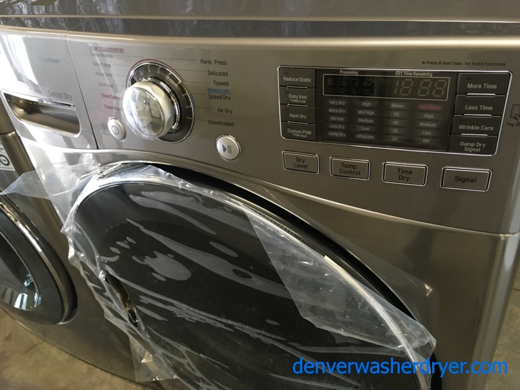 BRAND-NEW LG 27″ Stackable HE Front-Load Direct-Drive Steam Washer & *GAS* w/Steam Dryer, 1-Year Warranty