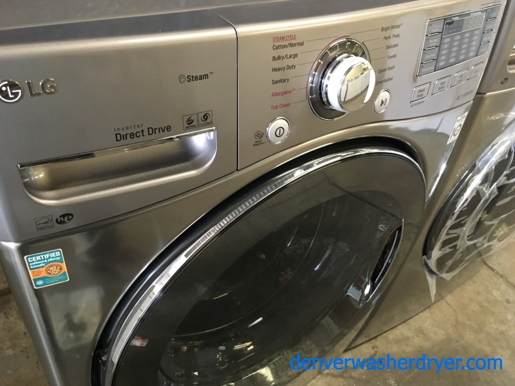 BRAND-NEW LG 27″ Stackable HE Front-Load Direct-Drive Steam Washer & *GAS* w/Steam Dryer, 1-Year Warranty