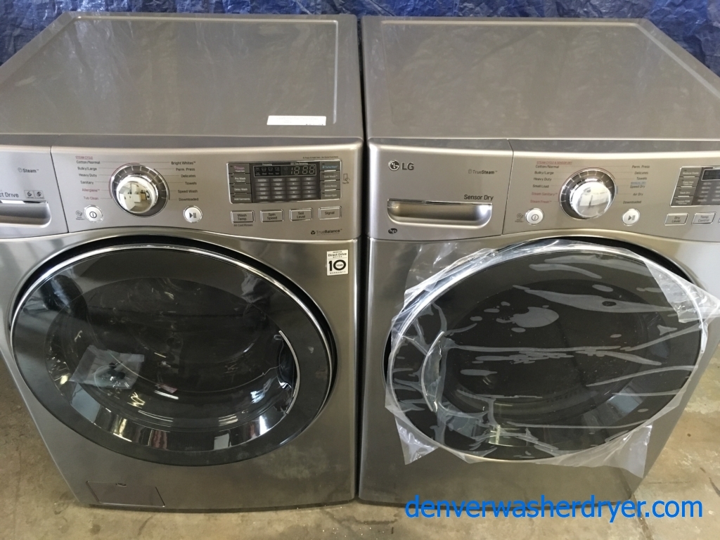 BRAND-NEW LG 27″ Stackable HE Front-Load Direct-Drive Steam Washer & *GAS* w/Steam Dryer, 1-Year Warranty