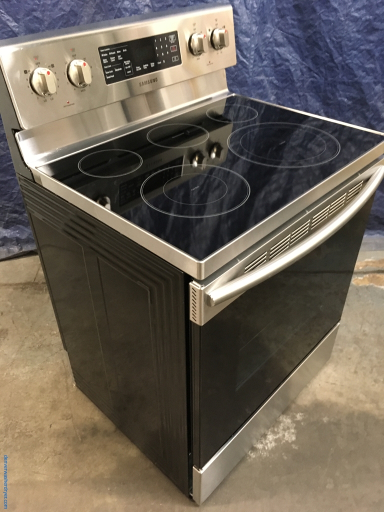 BRAND-NEW Stainless Samsung Glass-Top 30″ Free-Standing Self-Cleaning Convection Electric Range, 1-Year Warranty
