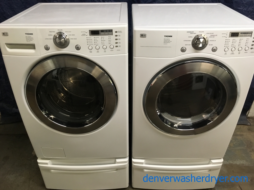27″ Quality Refurbished LG HE Front-Load Stackable Direct-Drive Washer & Electric Dryer, 1-Year Warranty