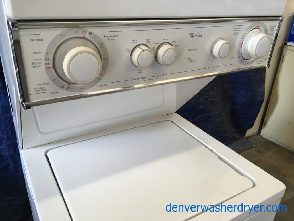 Quality Refurbished Whirlpool 24″ Thin-Twin Electric Laundry Center, 1-Year Warranty