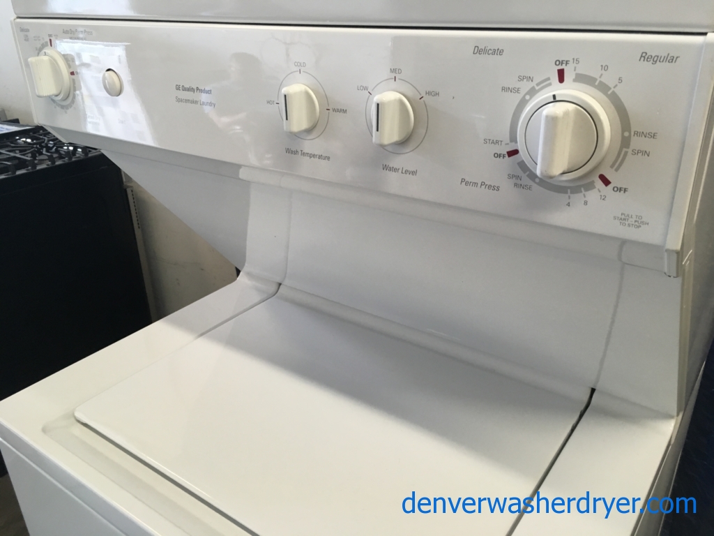 27″ Quality Refurbished GE Heavy-Duty Electric Unitized Space-Maker Washer/Dryer, 1-Year Warranty