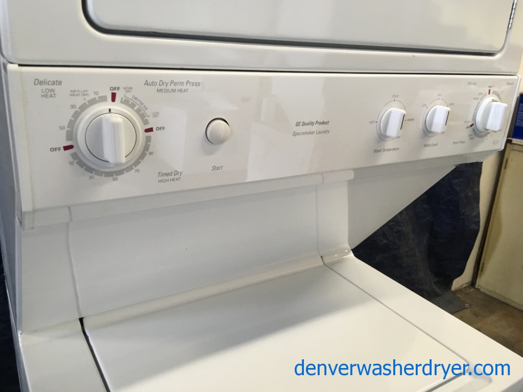 27″ Quality Refurbished GE Heavy-Duty Electric Unitized Space-Maker Washer/Dryer, 1-Year Warranty