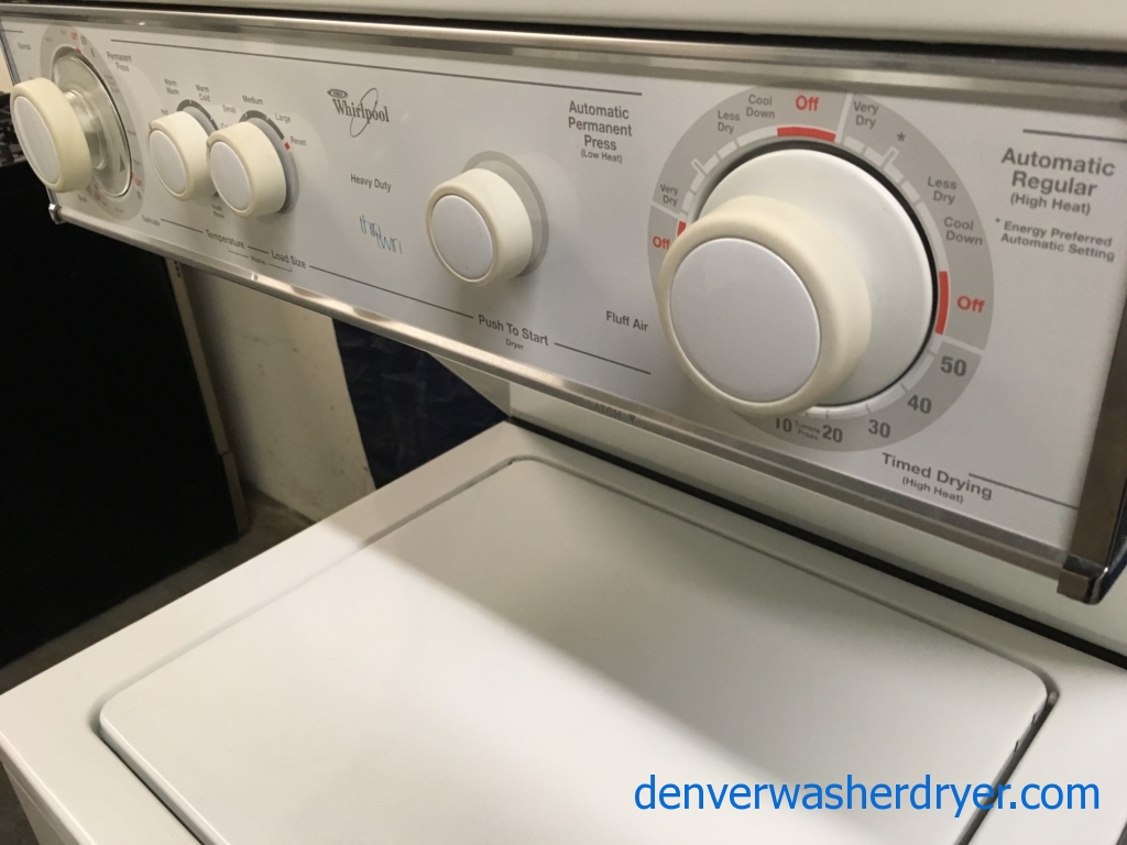 24″ Quality Refurbished Whirlpool Thin-Twin Heavy-Duty Direct-Drive Electric Laundry Center, 1-Year Warranty