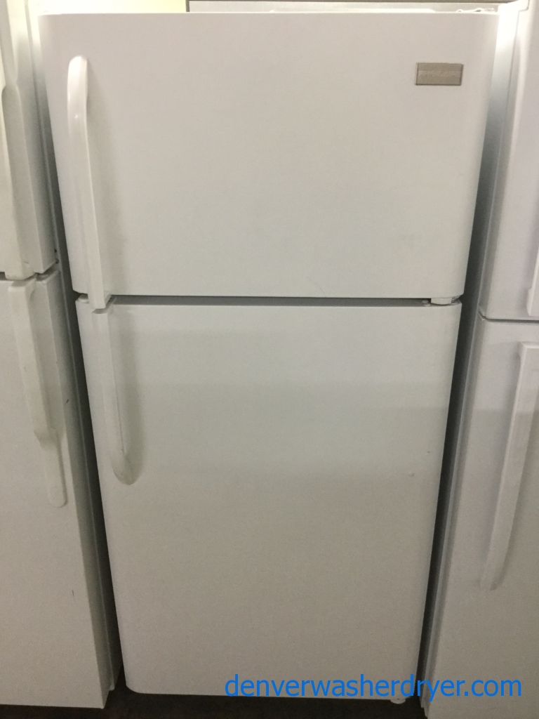 30″ White Frigidaire White, Barely Used, Super-Clean Top-Mount (18 Cu. Ft.) Refrigerator, 1-Year Warranty!