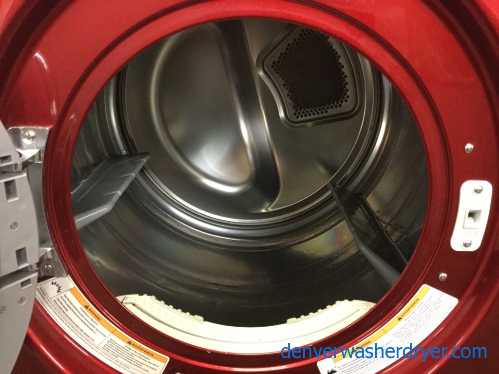 Quality Refurbished Wild-Cherry Colored 27″ LG Stackable Front-Load Direct-Drive HE Steam-Washer & Electric Dryer, 1-Year Warranty