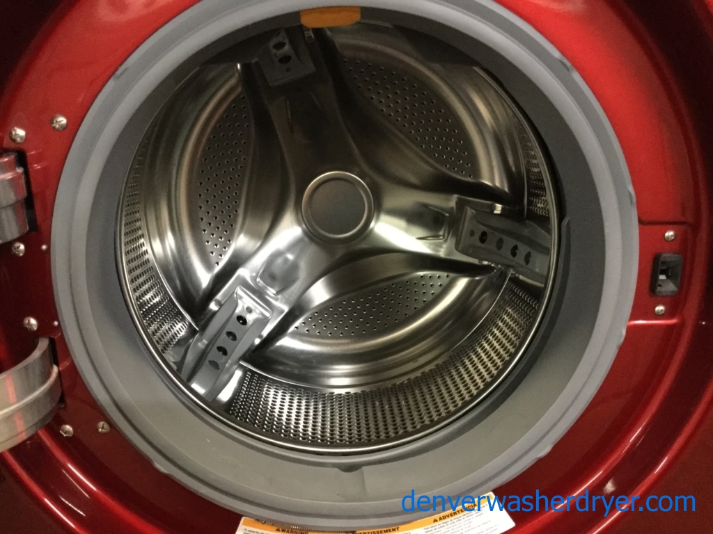 Quality Refurbished Wild-Cherry Colored 27″ LG Stackable Front-Load Direct-Drive HE Steam-Washer & Electric Dryer, 1-Year Warranty