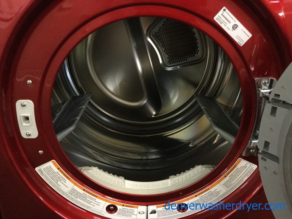 Cherry Red Stackable Front-Load Washer Dryer Set, Electric, Steam/Sanitary, Quality Refurbished, 1-Year Warranty