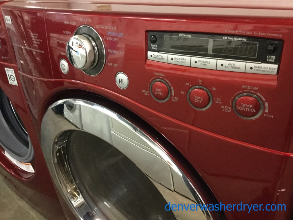 Cherry Red Stackable Front-Load Washer Dryer Set, Electric, Steam/Sanitary, Quality Refurbished, 1-Year Warranty