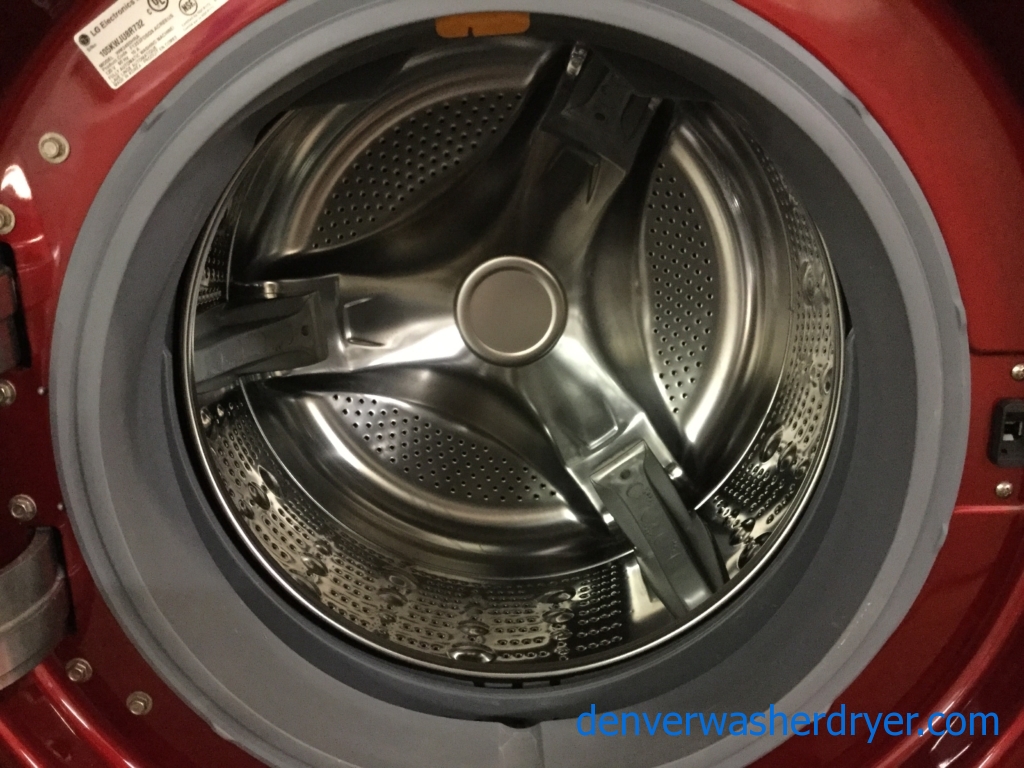 Cherry Red Stackable Front-Load Washer Dryer Set, Electric, Steam/Sanitary, Quality Refurbished, 1-Year Warranty