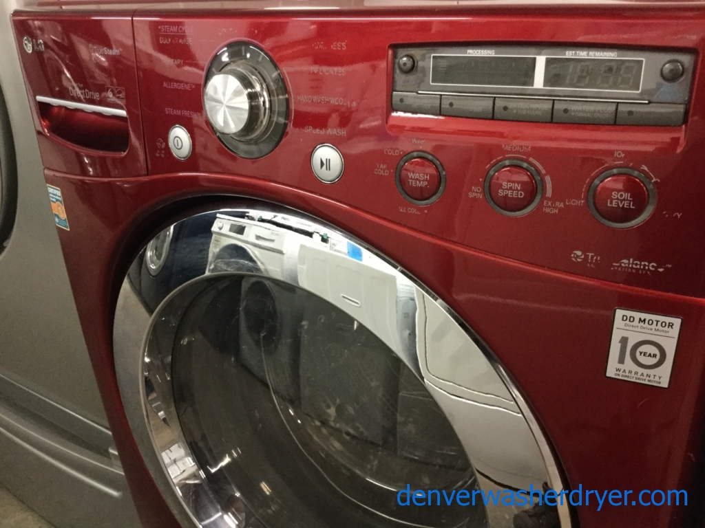Cherry Red Stackable Front-Load Washer Dryer Set, Electric, Steam/Sanitary, Quality Refurbished, 1-Year Warranty
