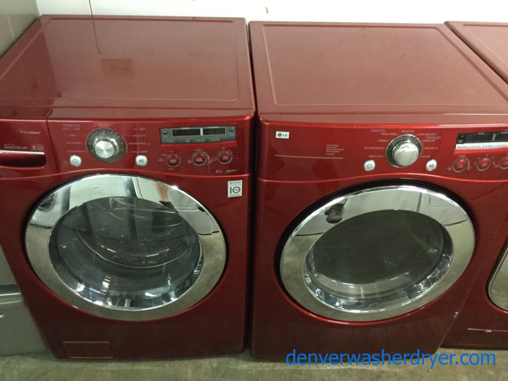 Cherry Red Stackable Front-Load Washer Dryer Set, Electric, Steam/Sanitary, Quality Refurbished, 1-Year Warranty