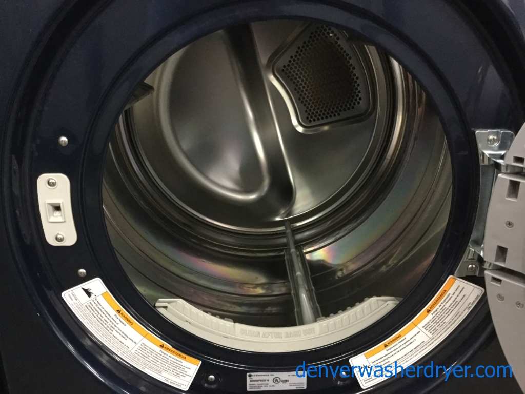 Navy Blue LG Front-Load Laundry Set, Direct-Drive HE Washer with Steam/Sanitary, Electric Dryer, Quality Refurbished, 1 -Year Warranty