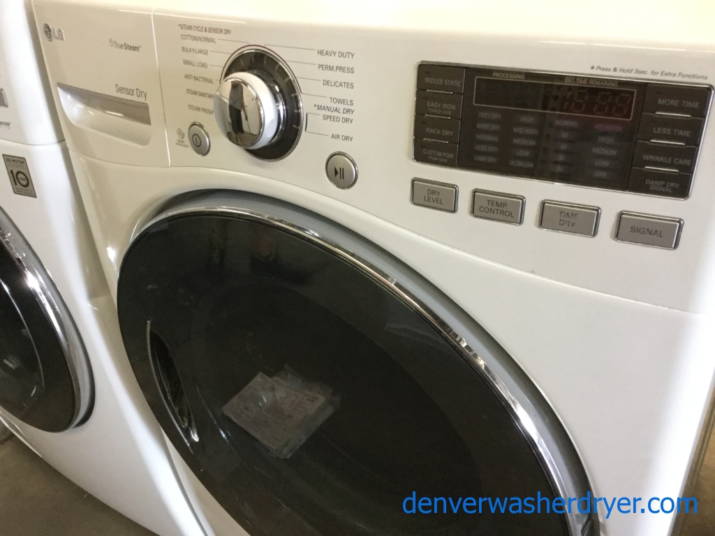 White LG Stackable Front-Load Set, Steam/Sanitary Washer, Steam Electric Dryer, Newer Models, Quality Refurbished!