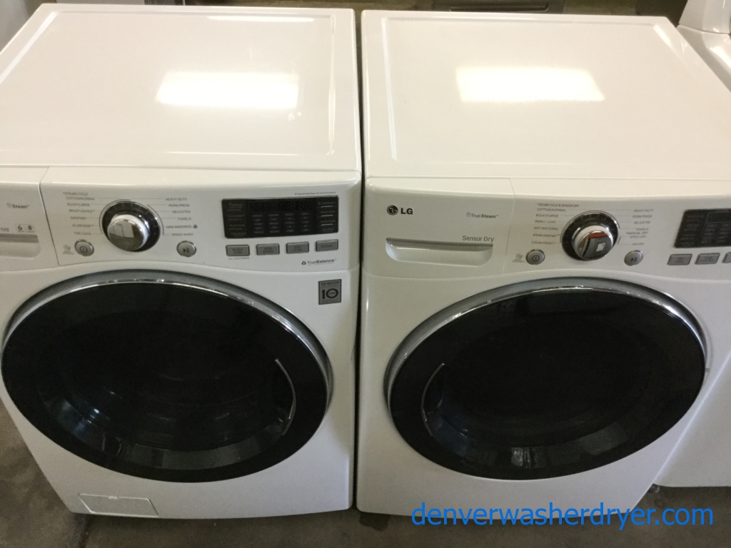 White LG Stackable Front-Load Set, Steam/Sanitary Washer, Steam Electric Dryer, Newer Models, Quality Refurbished!