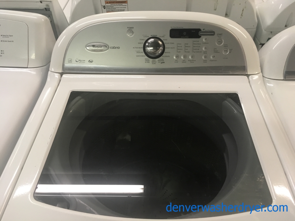 HE 27″ Whirlpool Cabrio Top-Load Washer & Electric-Steam Dryer, Direct-Drive, 1-Year Warranty