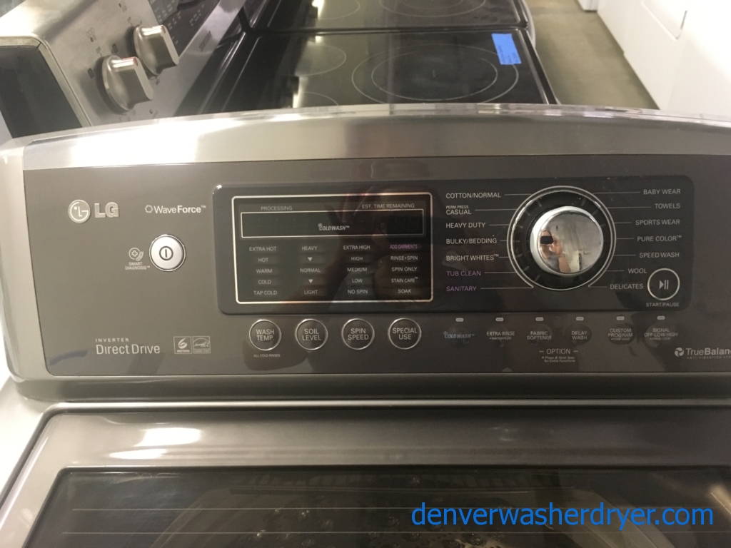 27″ LG Wave-Force HE Top-Load Steam-Washer, 1-Year Warranty
