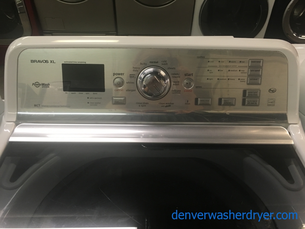 Maytag Bravos 28″ X-L HE Top-Load Washer & HE Electric Dryer w/Sensor-Dry, 1-Year Warranty