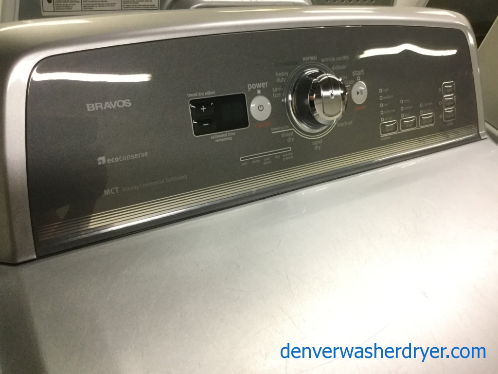 Mighty Maytag Bravos X-Series Laundry Set, Energy-Star HE Washer, Electric 27″ Dryer, Quality Refurbished!