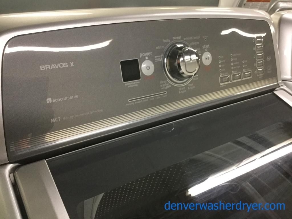 Mighty Maytag Bravos X-Series Laundry Set, Energy-Star HE Washer, Electric 27″ Dryer, Quality Refurbished!