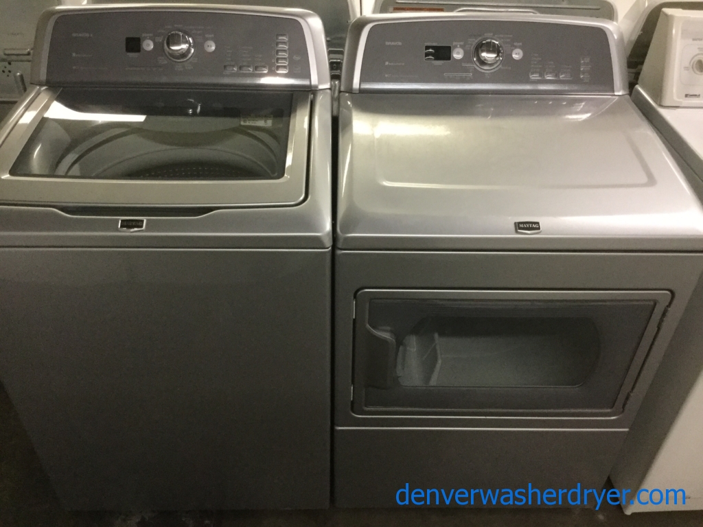 Mighty Maytag Bravos X-Series Laundry Set, Energy-Star HE Washer, Electric 27″ Dryer, Quality Refurbished!