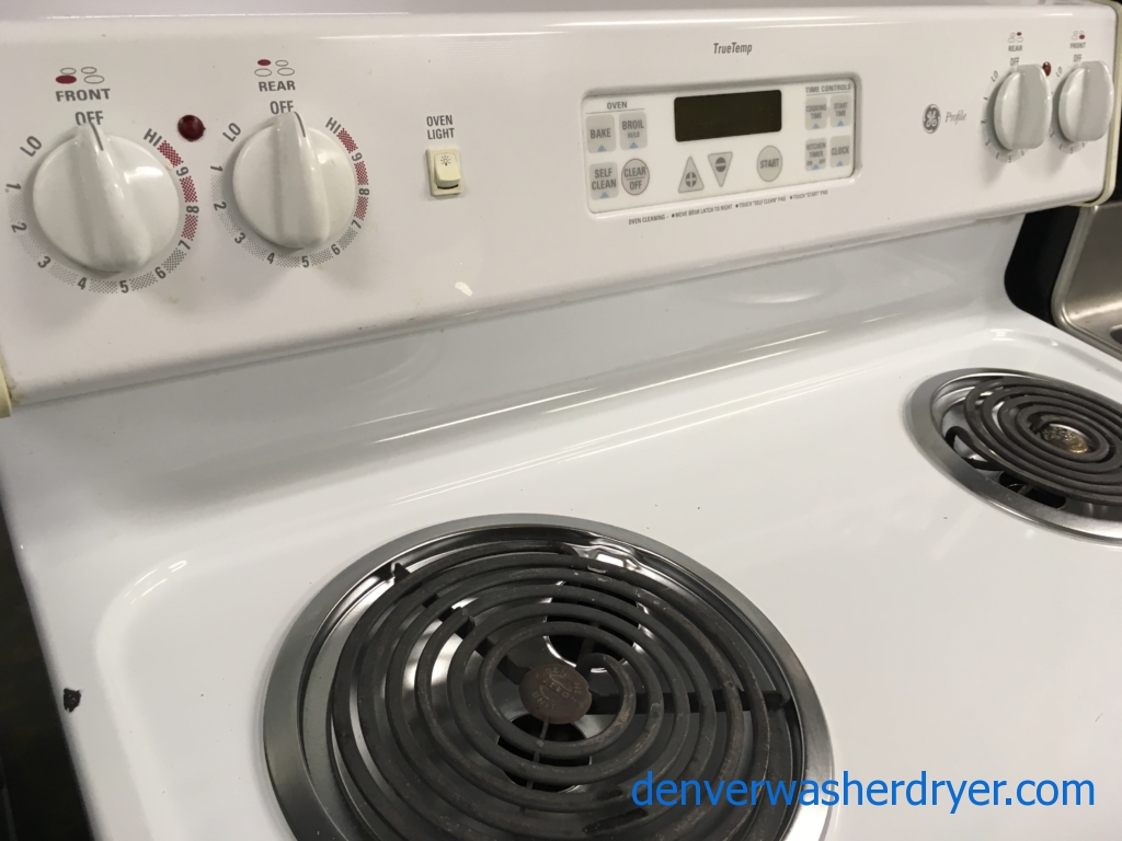 30″ Free-Standing White GE Profile Spectra Coil-Top Electric Range, 1-Year Warranty