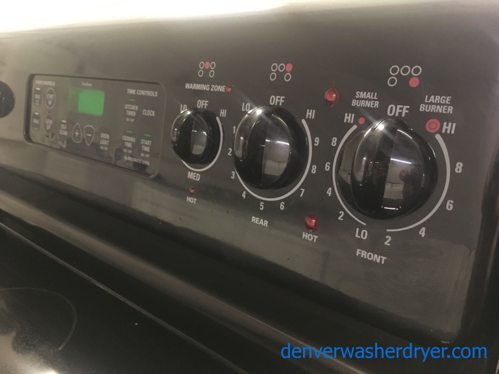 30″ Black GE Electric 4-Burner Glass-Top Stove|Oven, 1-Year Warranty