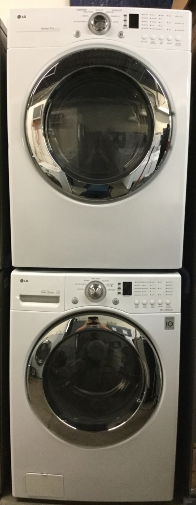 27″ LG Front-Load Stackable Washer & Dryer Set, Electric, Direct-Drive, Sanitary Cycle, Quality Refurbished, 1-Year Warranty