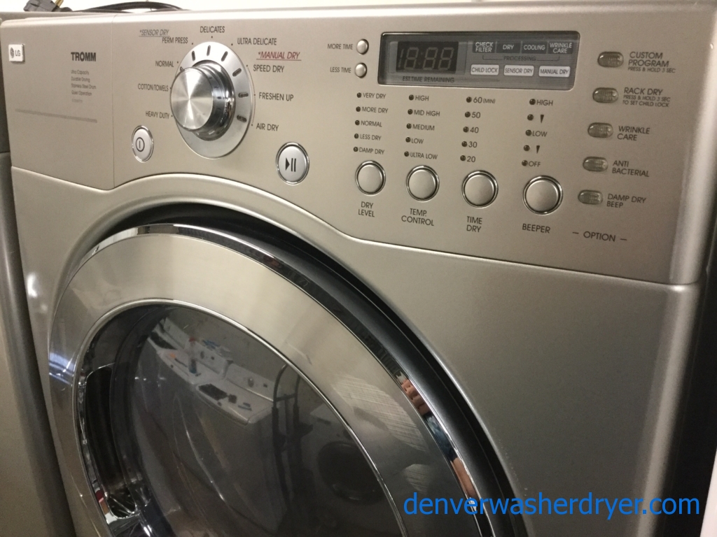 Slick Silver LG Washer Dryer Set, Front-Load, Stackable, Electric, Sanitary Cycle, Quality Refurbished, 1-Year Warranty!