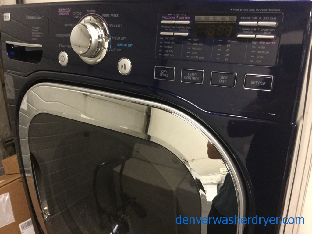 Navy Blue LG Front-Load Laundry Set, Direct-Drive HE Washer w/ Steam/Sanitary Cycles, Electric Steam Dryer, 1-Year Warranty!