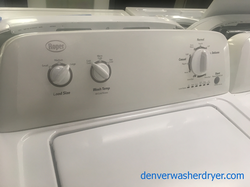 27″ Roper (Whirlpool) Quality Refurbished Top-Load Washer & Electric Dryer, 1-Year Warranty