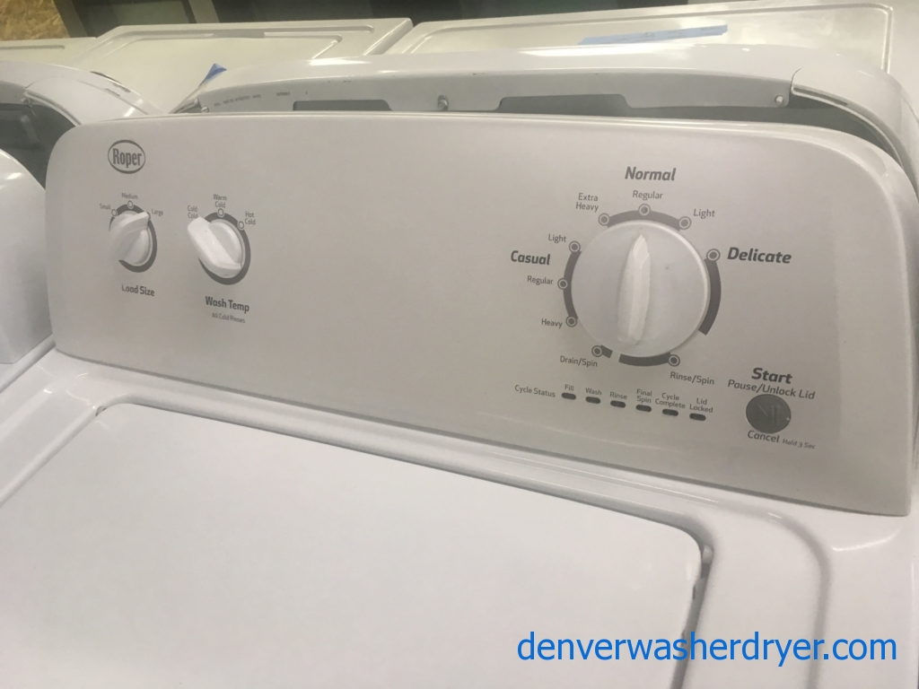 27″ Roper (Whirlpool) Quality Refurbished Top-Load Washer & Electric Dryer, 1-Year Warranty
