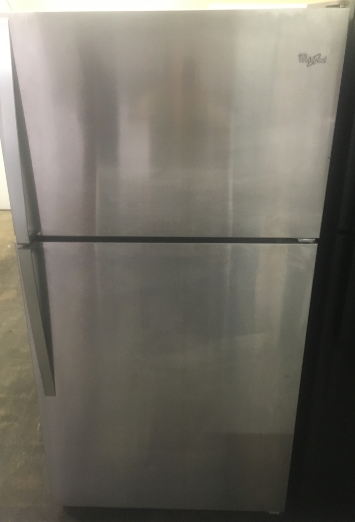 36″ Whirlpool Monochromatic Stainless Top-Freezer {20.5 Cu. Ft.} Refrigerator, 1-Year Warranty