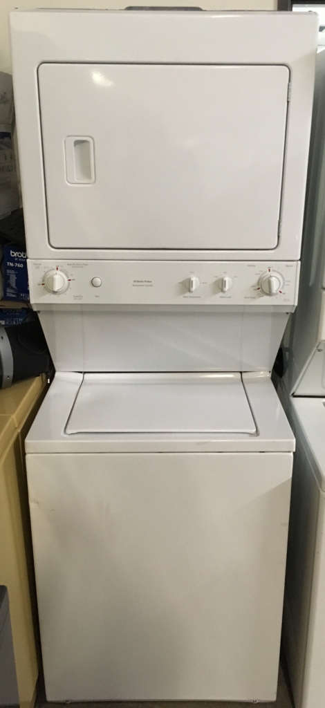 27″ GE Full-Sized Stackable (Unitized) 27″ Laundry Center, 220V, Clean and 1-Year Warranty