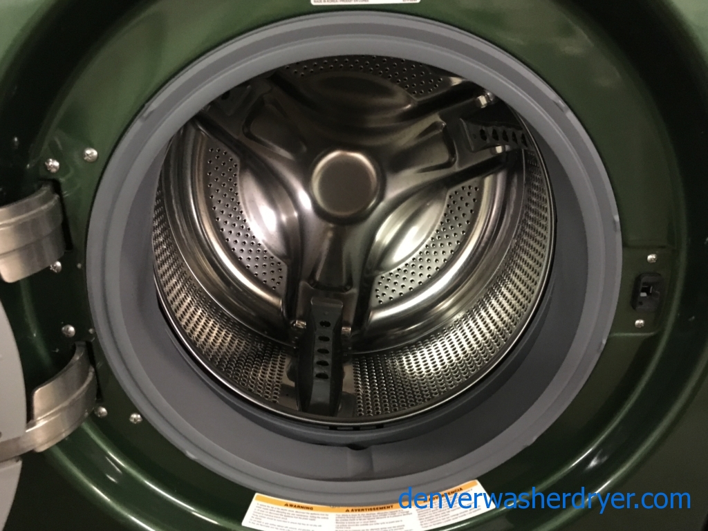27″ Emerald Green LG Front-Load Stackable Direct-Drive Washer w/Sanitary & Electric Dryer, Quality Refurbished, 1 -Year Warranty