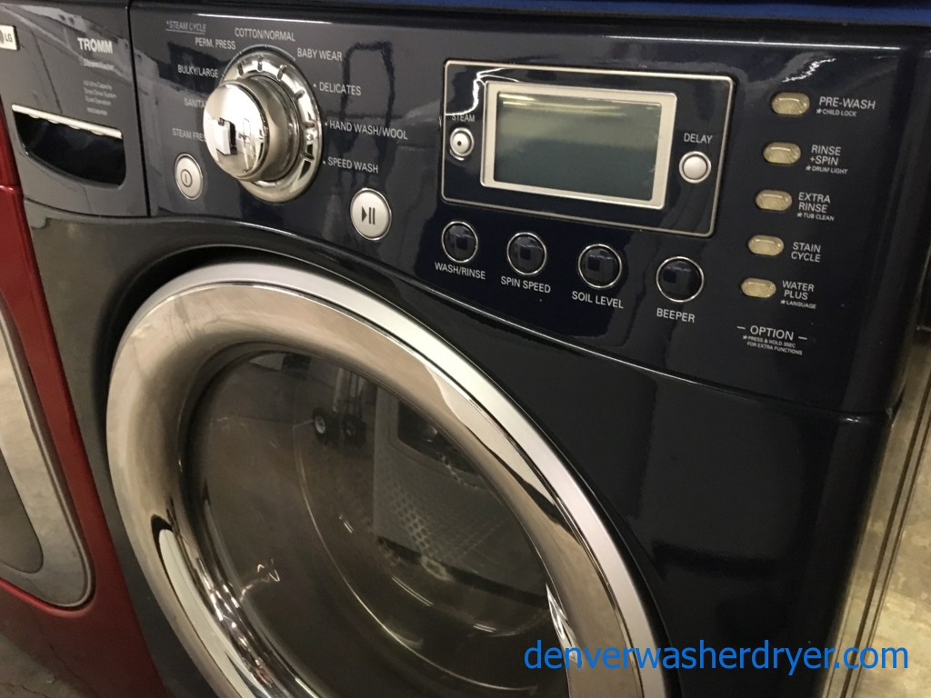 Front-Load Stackable LG Washer/Dryer Set, Electric, Navy Blue, Energy Star, Direct-Drive, Steam/Sanitary Cycles, 1-Year Warranty