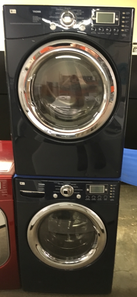 Front-Load Stackable LG Washer/Dryer Set, Electric, Navy Blue, Energy Star, Direct-Drive, Steam/Sanitary Cycles, 1-Year Warranty