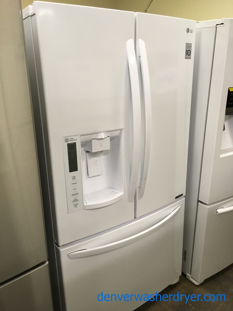 Brand-New French-Door Refrigerator by LG, 26.8 cu.ft., Slim-Ice System, In-Door Dispenser, 1-Year Warranty