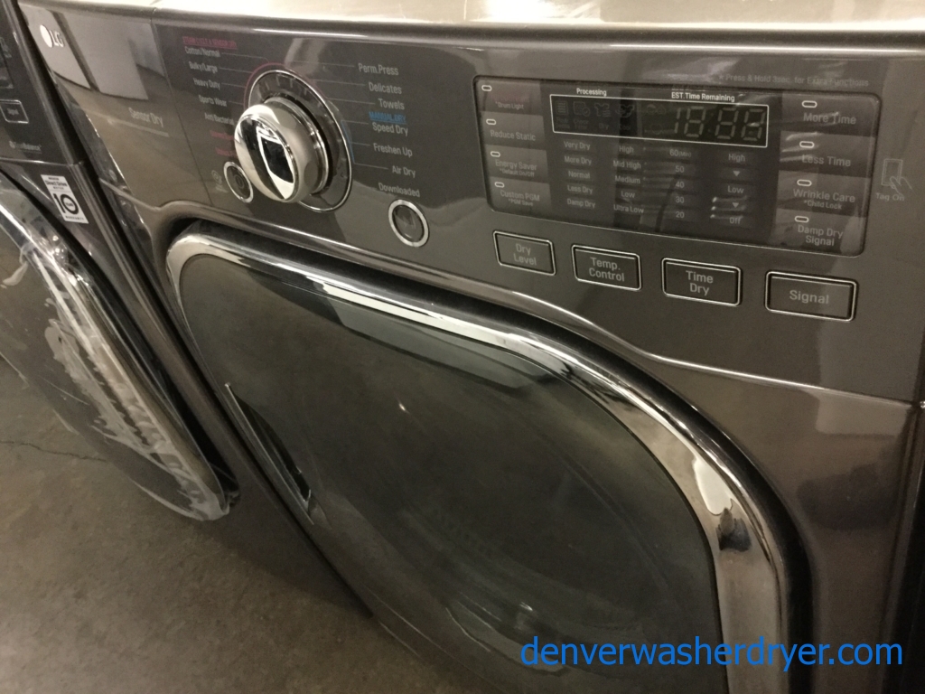 New! Scratch/Dent LG Front-Load LG Laundry Set, *GAS* Dryer, Steam/Sanitary Washer, Black Stainless, 1-Year Warranty